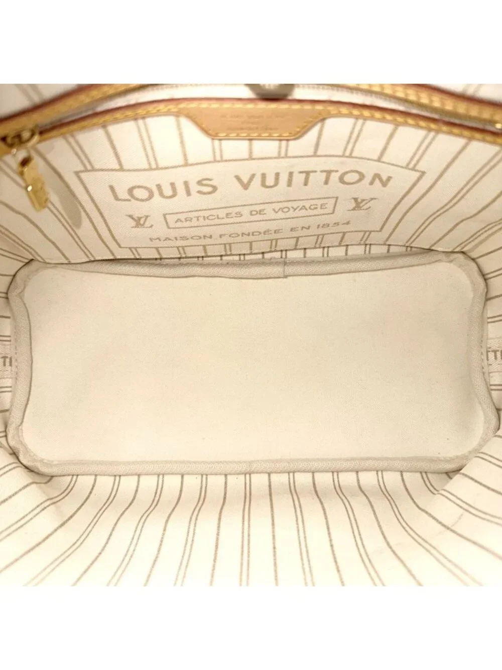 Louis Vuitton Tote Neverfull PM Shoulder Bag Damier Azur Canvas White Gold